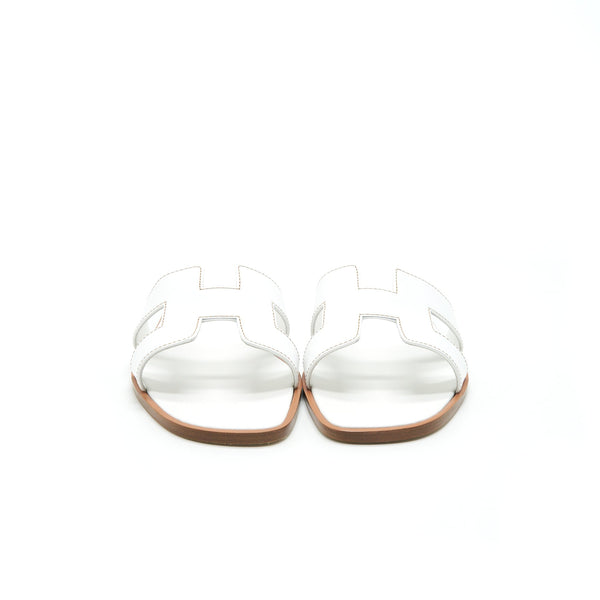 Hermes Size 38 Oran Sandal Blanc Box Leather