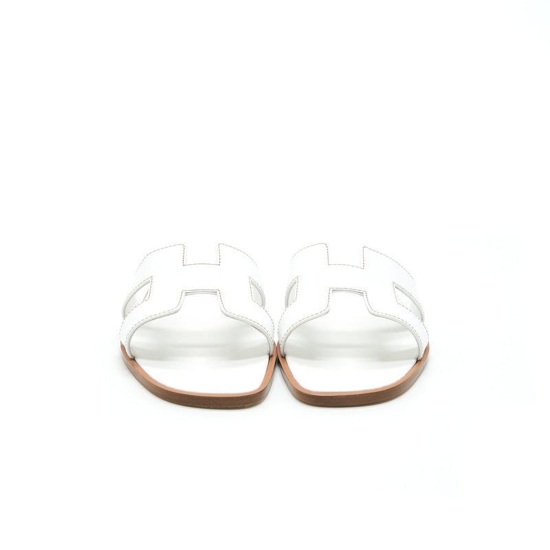 Hermes Size 38 Oran Sandal Blanc Box Leather