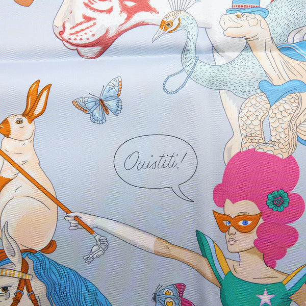 Hermes 90 x 90 Silk Scarf Hermes Story Bleu Glacier/Rose