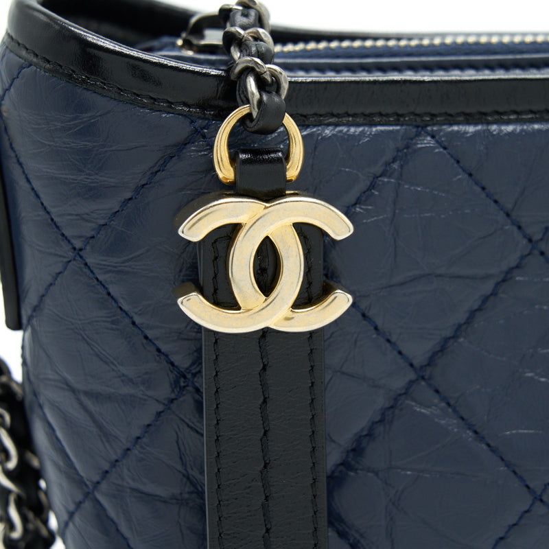 Chanel Small Gabrielle Hobo Bag Black/ Navy GHW