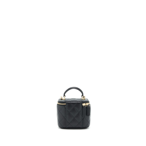 Chanel 22P Top Handle Mini Vanity With Chain With Mirror Inside Lambskin Black LGHW