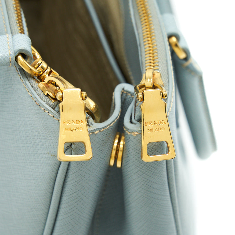 Prada Small Saffiano Leather Tote Bag Light Blue GHW