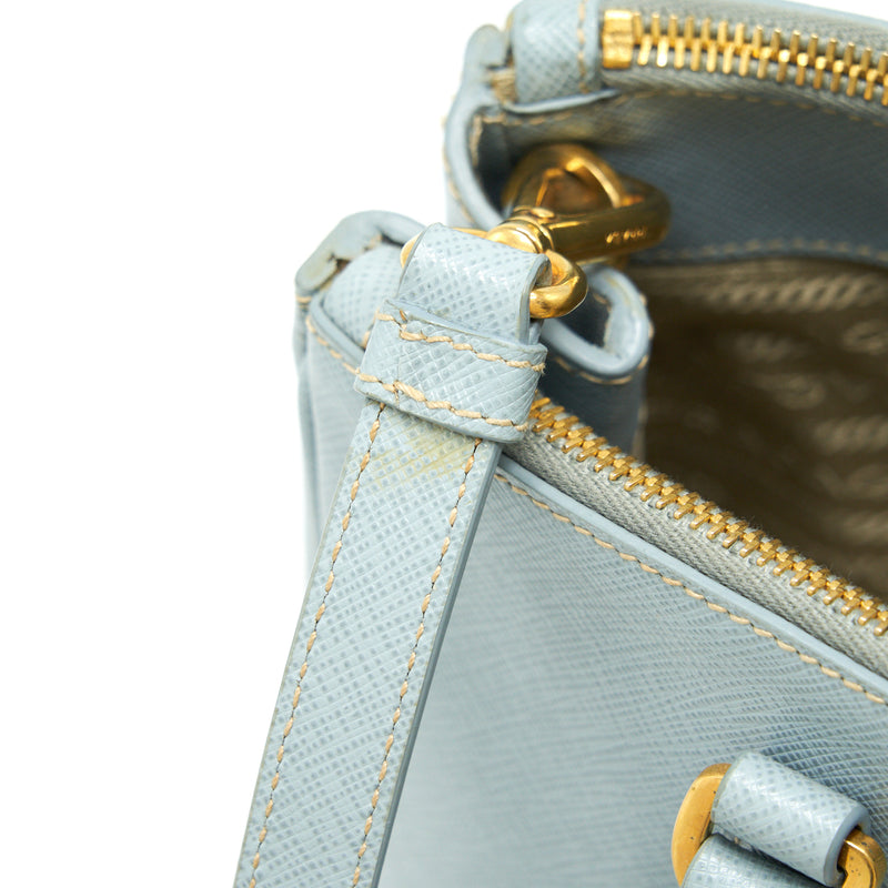 Prada Small Saffiano Leather Tote Bag Light Blue GHW