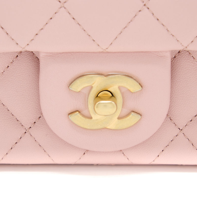 Chanel 23S Camellia Chain Mini Rectangular Flap Bag Lambskin Light Pin