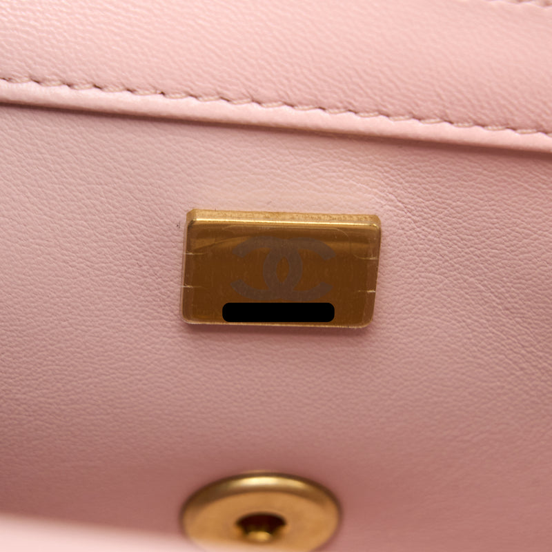 Authentic Chanel Mini Rectangular Sakura Pink Lambskin Gold Hardware