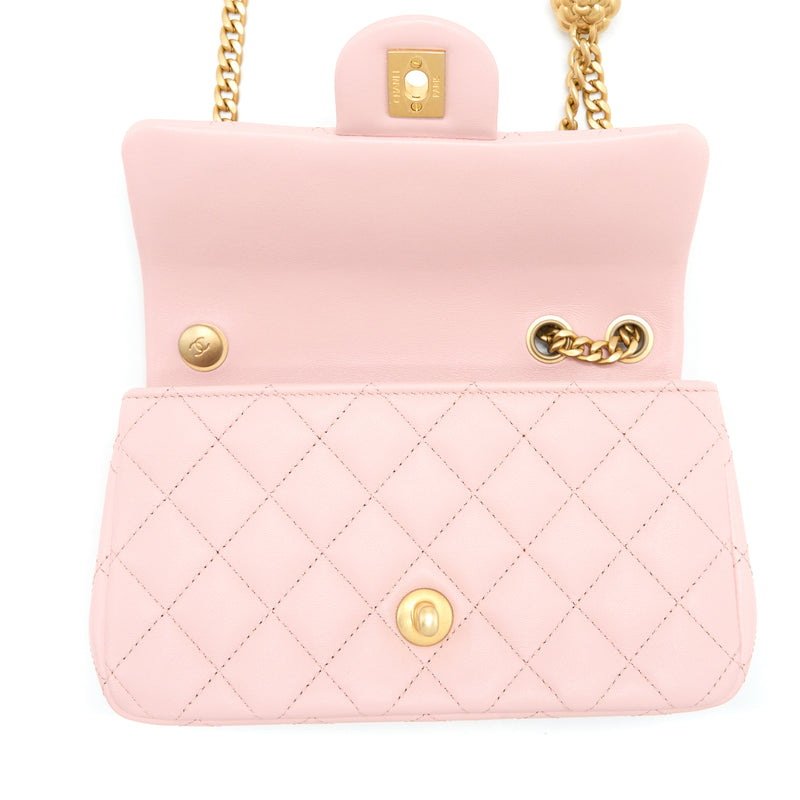 Chanel Pearl Chain Flap Bag Quilted Lambskin Large Pink