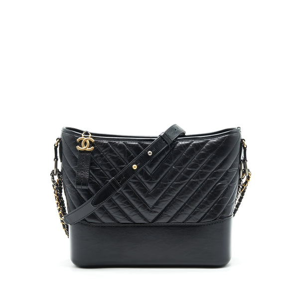 Chanel Large Gabrielle Hobo Bag Chevron Calfskin Black With Gold/Sliver Hardware