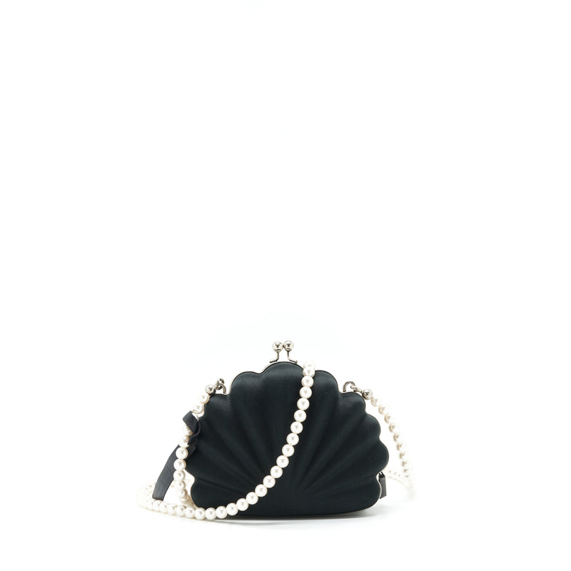 Balenciaga Satin Beads Shell Clutch black SHW