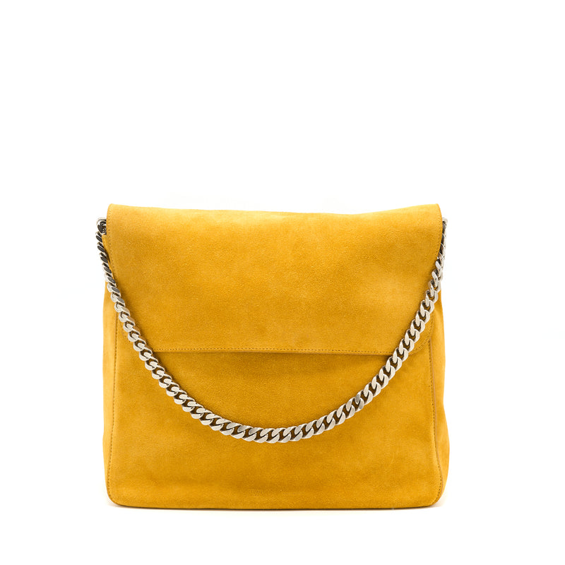 Celine Flap Shoulder Bag Suede Mustard Yellow SHW