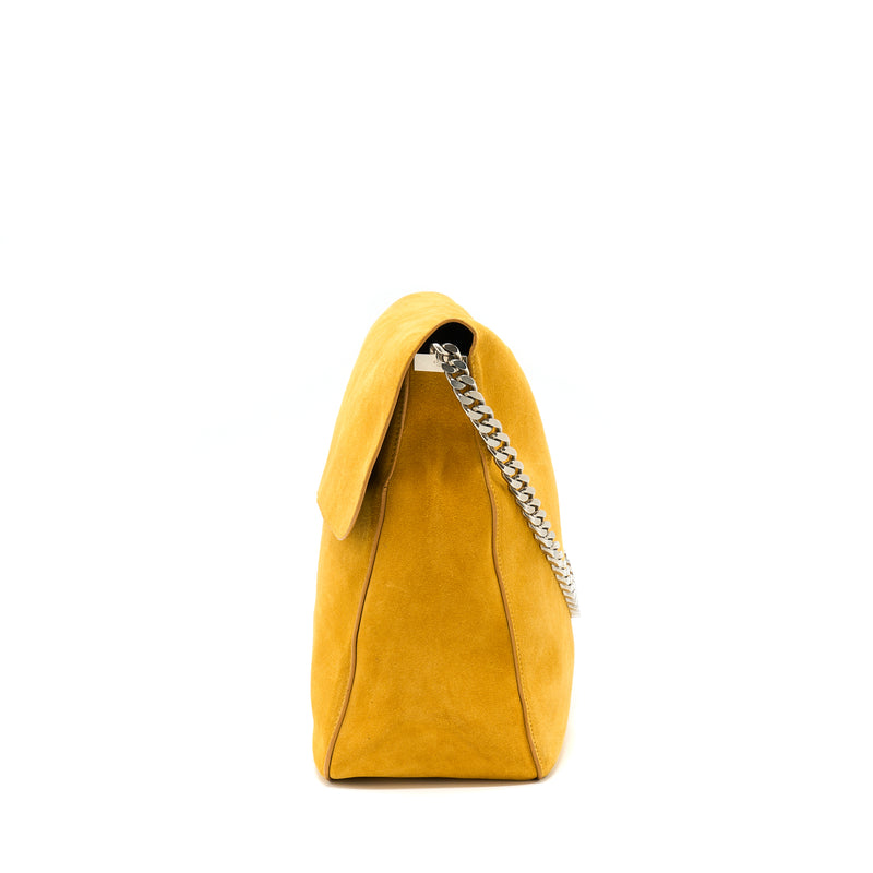 Celine Flap Shoulder Bag Suede Mustard Yellow SHW