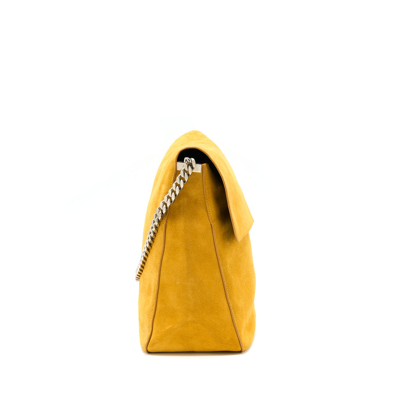 Celine Flap Shoulder Bag Suede Mustard Yellow SHW