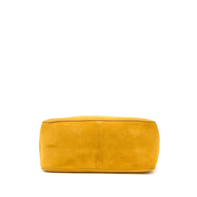Celine Flap Shoulder Bag Suede Mustard Yellow SHW