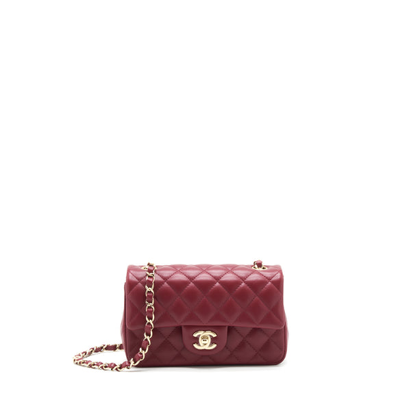 Chanel 22C Mini rectangular flap bag lambskin dark red LGHW microchip