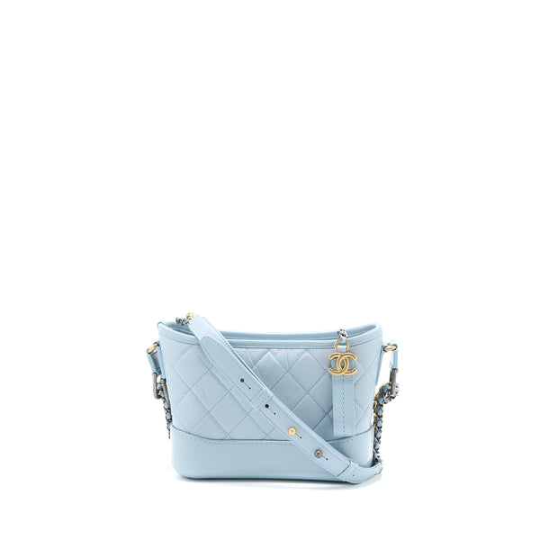 Chanel Small Gabrielle Hobo Bag Lambskin Light Blue Multicolour Hardware