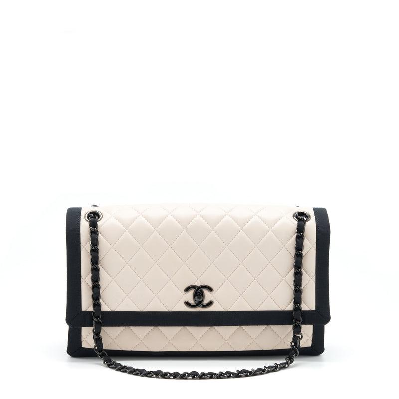 Chanel Seasonal Flap Bag Lambskin Light Beige Black Hardware