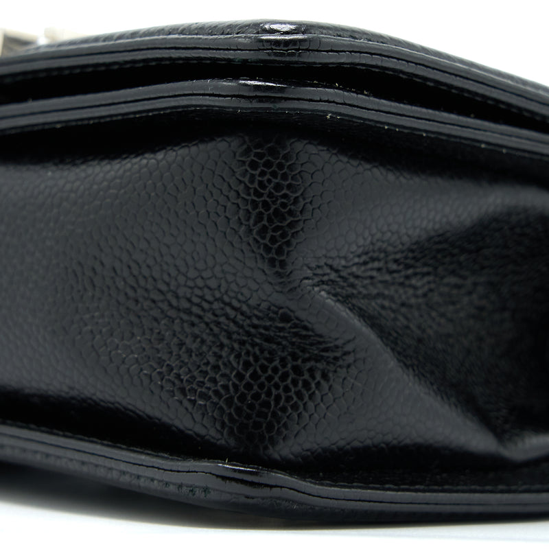 Chanel Small Chevron Boy Bag Shiny Grained Calfskin Black SHW
