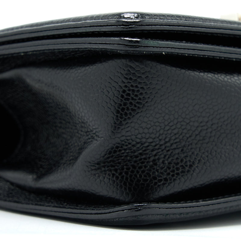 Chanel Small Chevron Boy Bag Shiny Grained Calfskin Black SHW