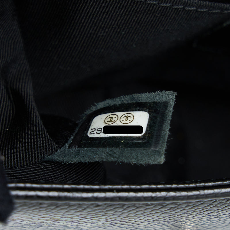 Chanel Small Chevron Boy Bag Shiny Grained Calfskin Black SHW