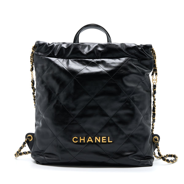 Chanel 22 Backpack Shiny Calfskin Black Brushed GHW (Microchip)