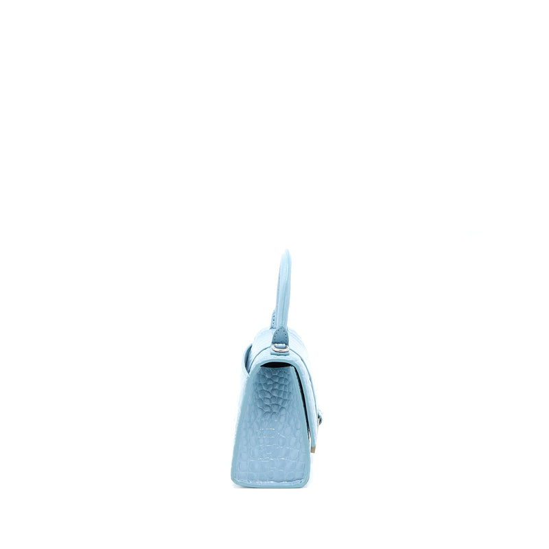 Balenciaga Hourglass XS Cro-Embossed Calfskin Light Blue SHW