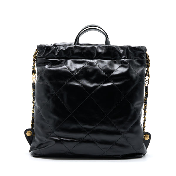 Chanel 22 Backpack Shiny Calfskin Black Brushed GHW (Microchip)