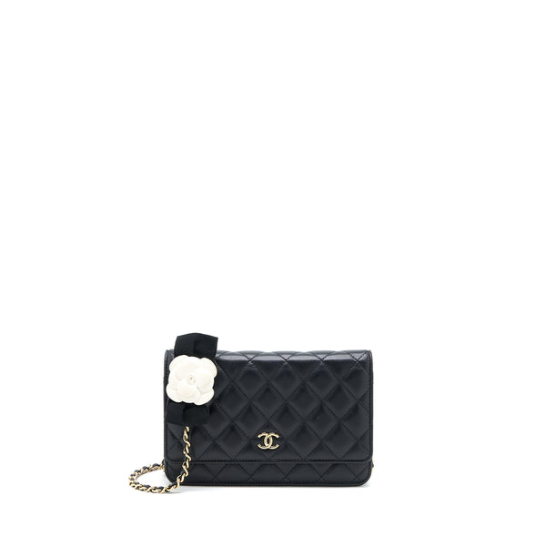 Chanel Quilted Wallet on Chain with Camellia Chain Lambskin Black LGHW