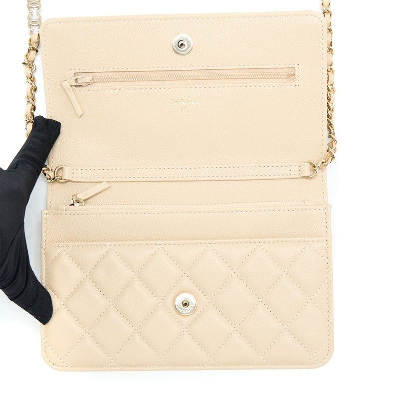 Chanel Wallet On Chain With Detailed Chain Caviar Beige LGHW (Microchip)