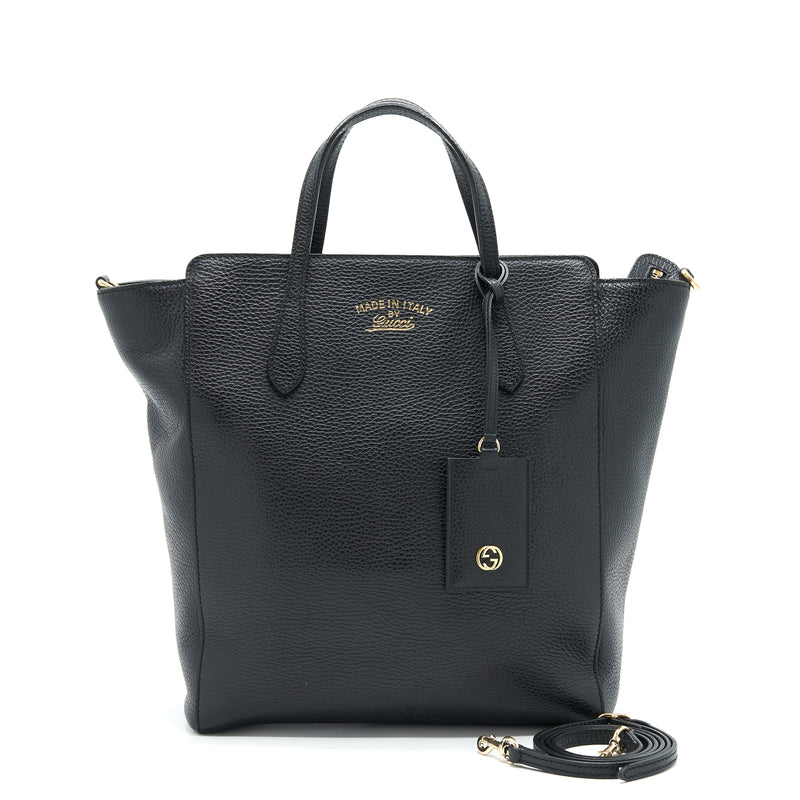 Gucci Grained calfskin Tote Bag Black with long strap