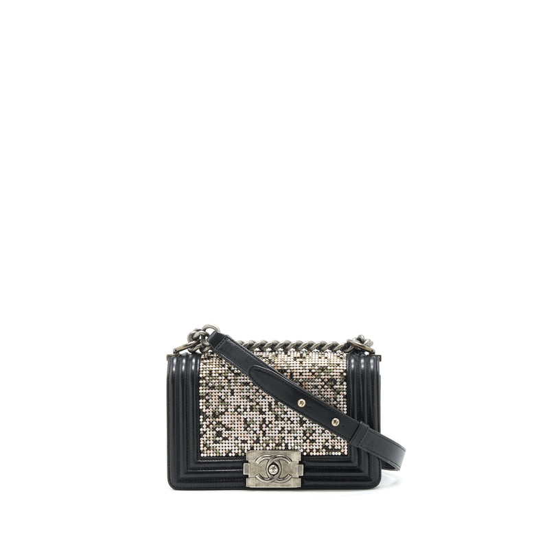 Chanel Small Boy With Crystals Lambskin Black Ruthenium Hardware