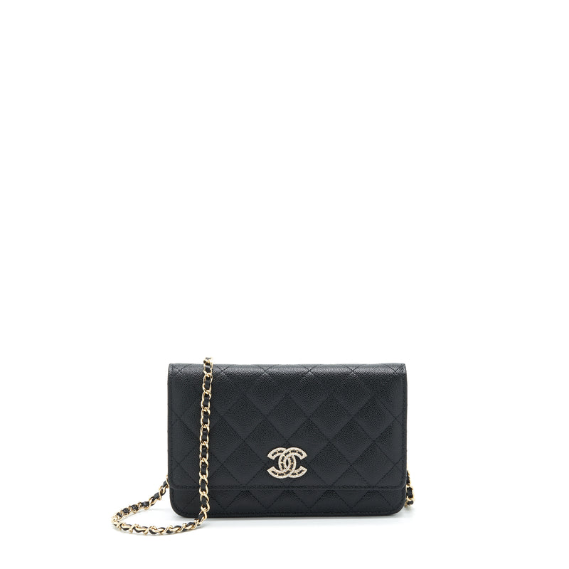 Chanel 22S Detailed Logo Wallet On Chain Caviar Black LGHW (Microchip)