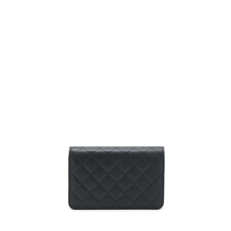 Chanel 22S Detailed Logo Wallet On Chain Caviar Black LGHW (Microchip)