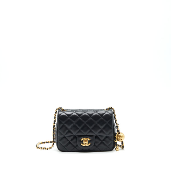 Chanel 22C Pearl Crush Mini Square Flap Bag Lambskin Black GHW (Microchip)