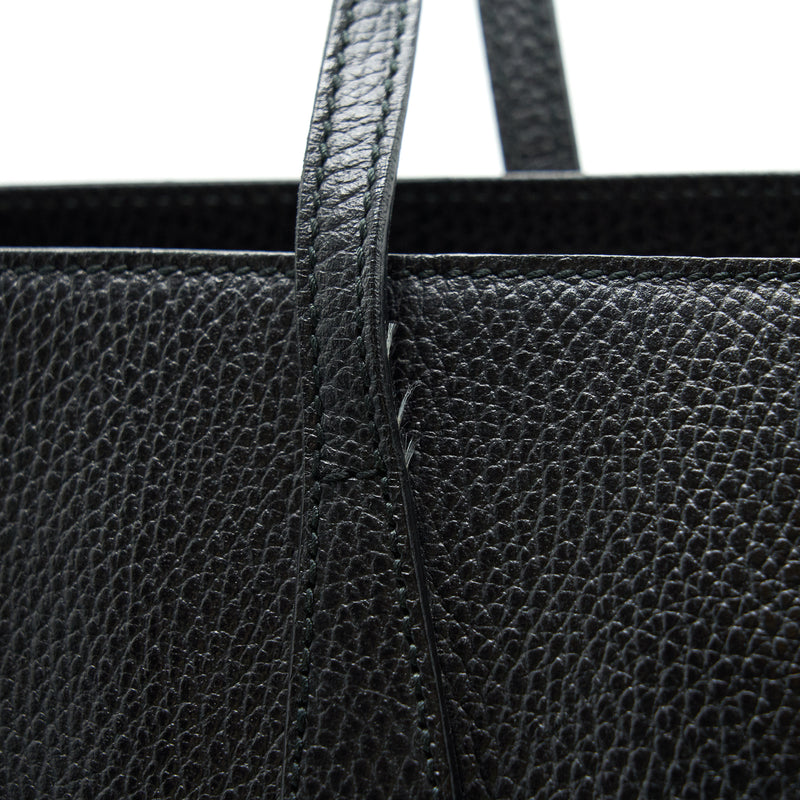 Gucci Grained calfskin Tote Bag Black with long strap