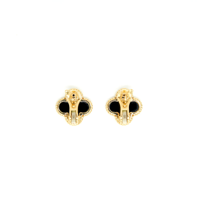 Van Cleef & Arpels Vintage Alhambra Onyx And Yellow Gold Earrings