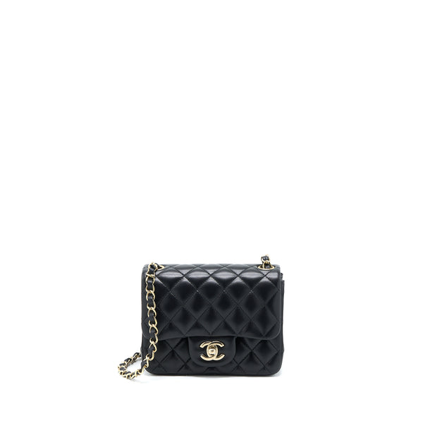 Chanel Classic Mini Square Flap Bag Lambskin Black LGHW (Microchip)