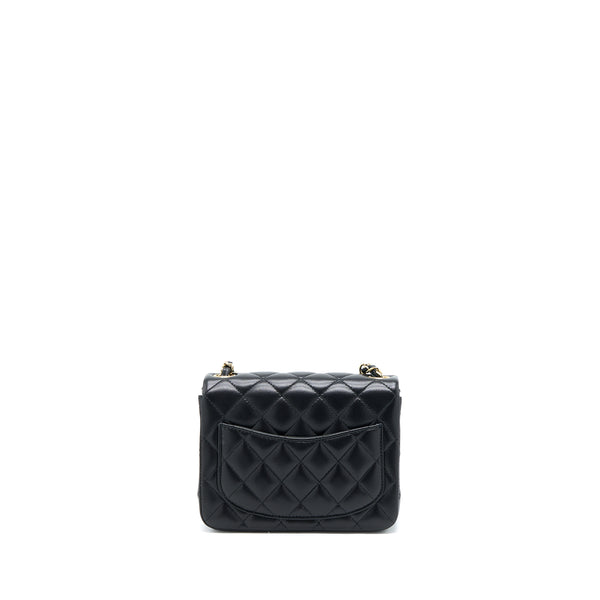 Chanel Classic Mini Square Flap Bag Lambskin Black LGHW (Microchip)