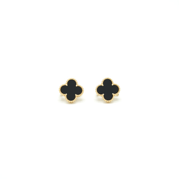 Van Cleef & Arpels Vintage Alhambra Onyx And Yellow Gold Earrings