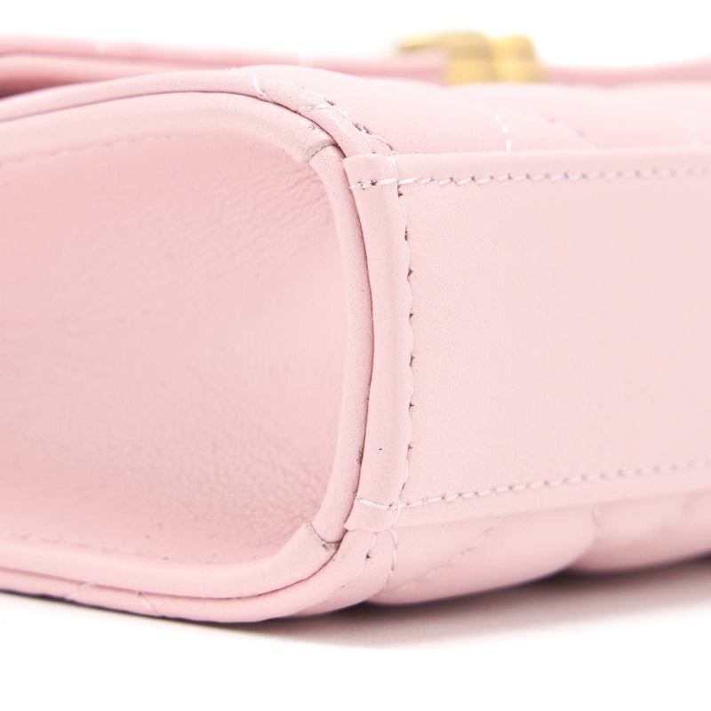 Chanel 22B Flap Bag Enamel/CC Logo Top Handle Lambskin NJ523 Light Pink Brushed GHW