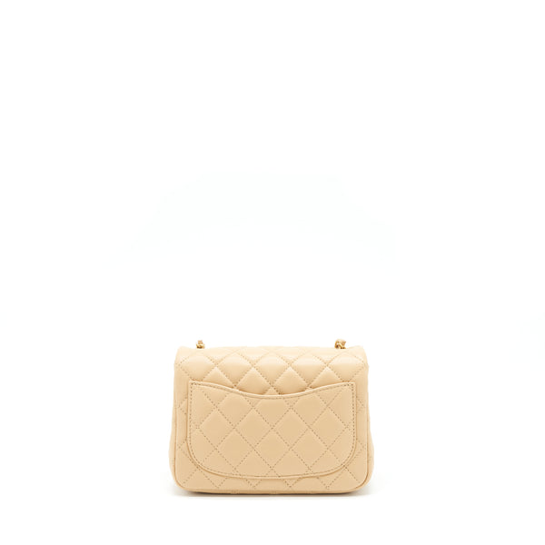Chanel 22C Pearl Crush Mini Square Flap Bag Lambskin Beige GHW (Microchip)