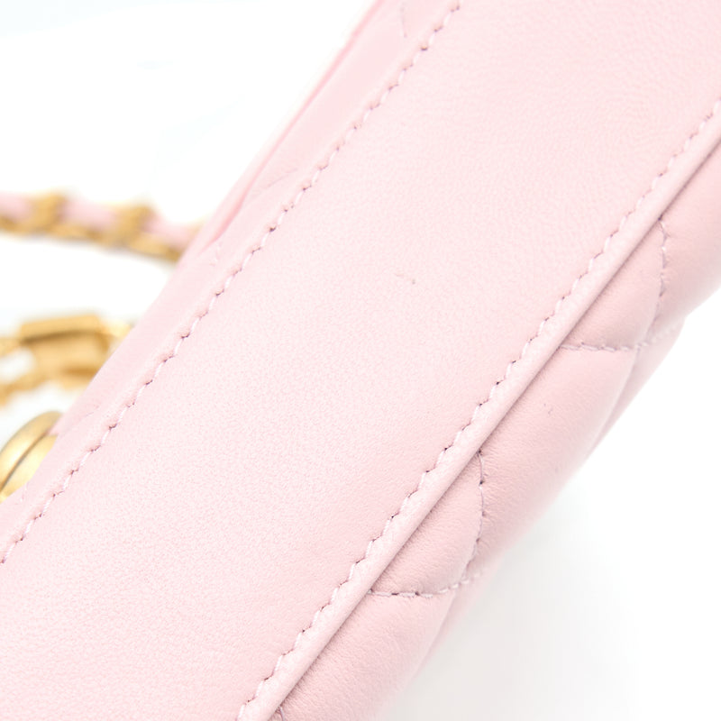 Chanel 22B Flap Bag Enamel/CC Logo Top Handle Lambskin NJ523 Light Pink Brushed GHW