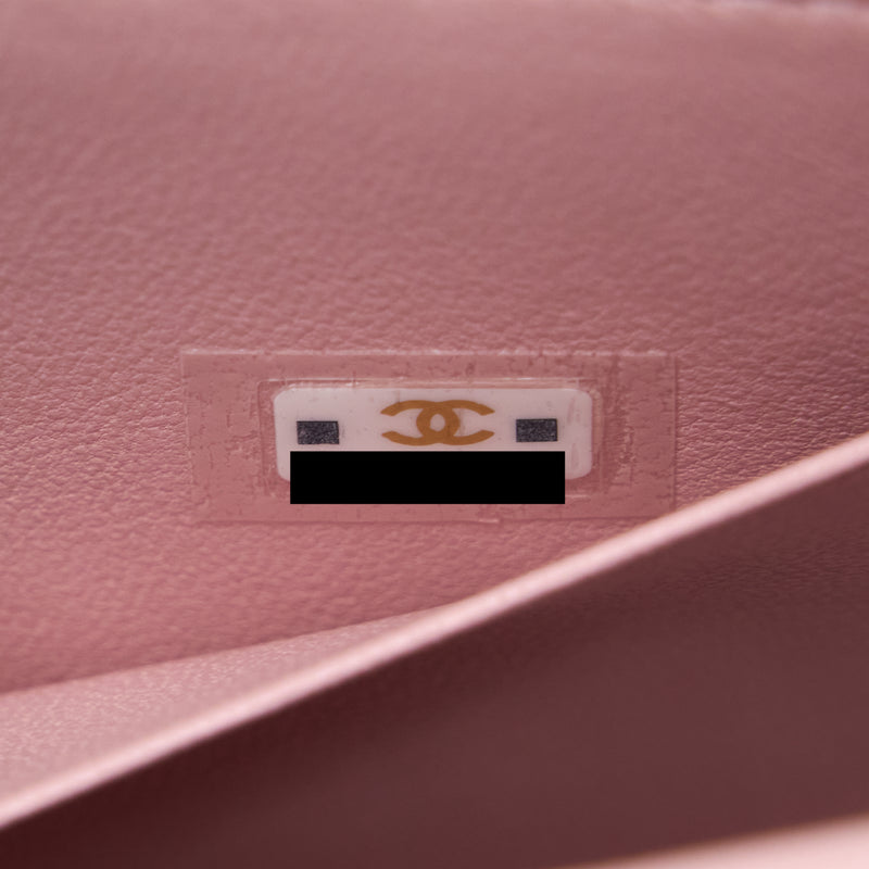 Chanel 22B Flap Bag Enamel/CC Logo Top Handle Lambskin NJ523 Light Pink Brushed GHW
