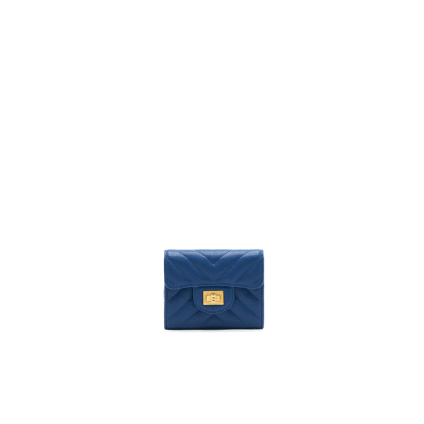 Chanel Chevron 2.55 reissue card Holder Blue GHW