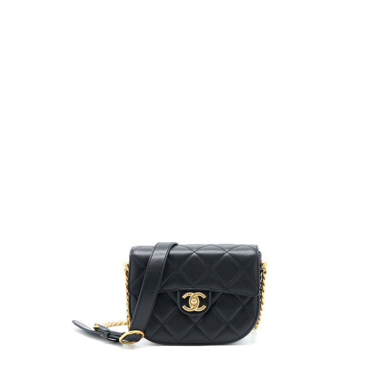 Chanel 22B Round Messenger Bag Grained Calfskin Black Brushed GHW (Microchip)