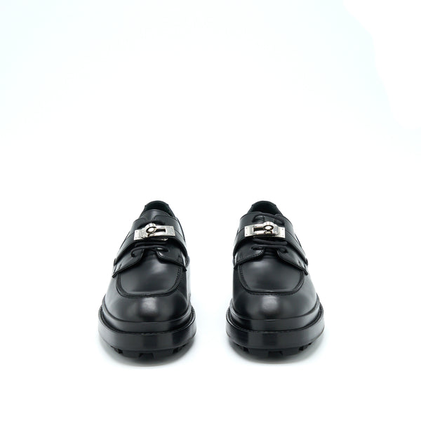 Hermes Size 37.5 Richelieu Derby First Loafer Black SHW