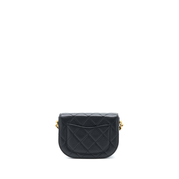 Chanel 22B Round Messenger Bag Grained Calfskin Black Brushed GHW (Microchip)