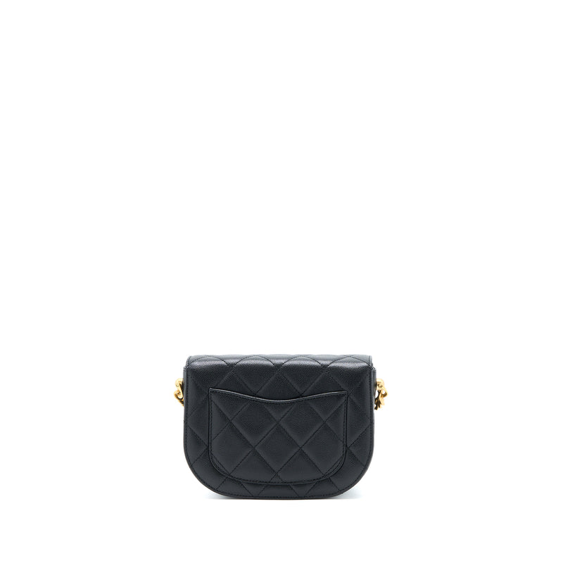 Chanel 22B Round Messenger Bag Grained Calfskin Black Brushed GHW (Microchip)
