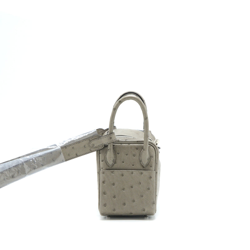 Hermes Mini Lindy Ostrich 81 Gris Tourterelle SHW Stamp U
