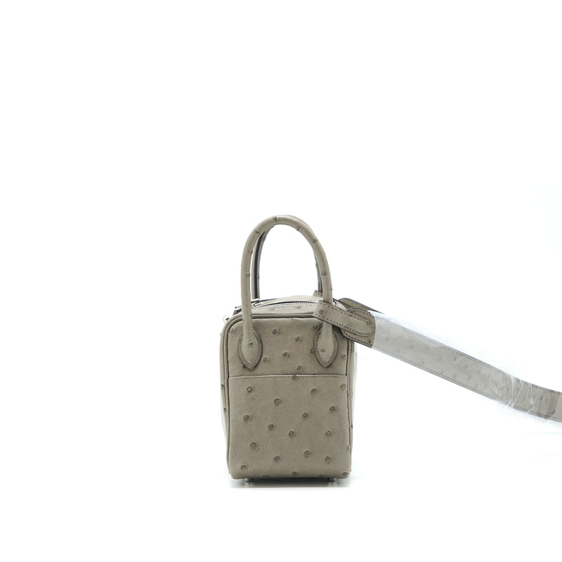Hermes Mini Lindy Ostrich 81 Gris Tourterelle SHW Stamp U