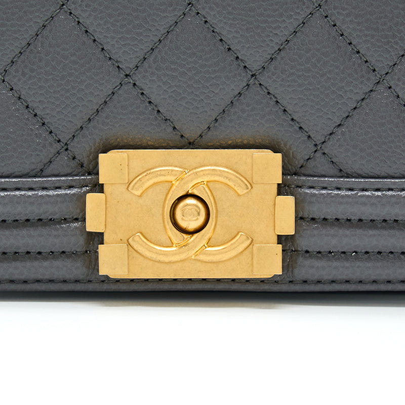 Chanel Mini Boy Bag Caviar Grey Brushed GHW (Microchip)