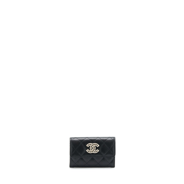 Chanel 22S Detailed Logo Mini Flap Card Holder Caviar Black LGHW